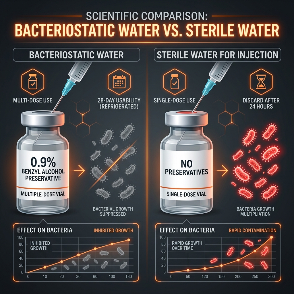 How bacteriostatic water suppresses bacterial growth after the vial is punctured