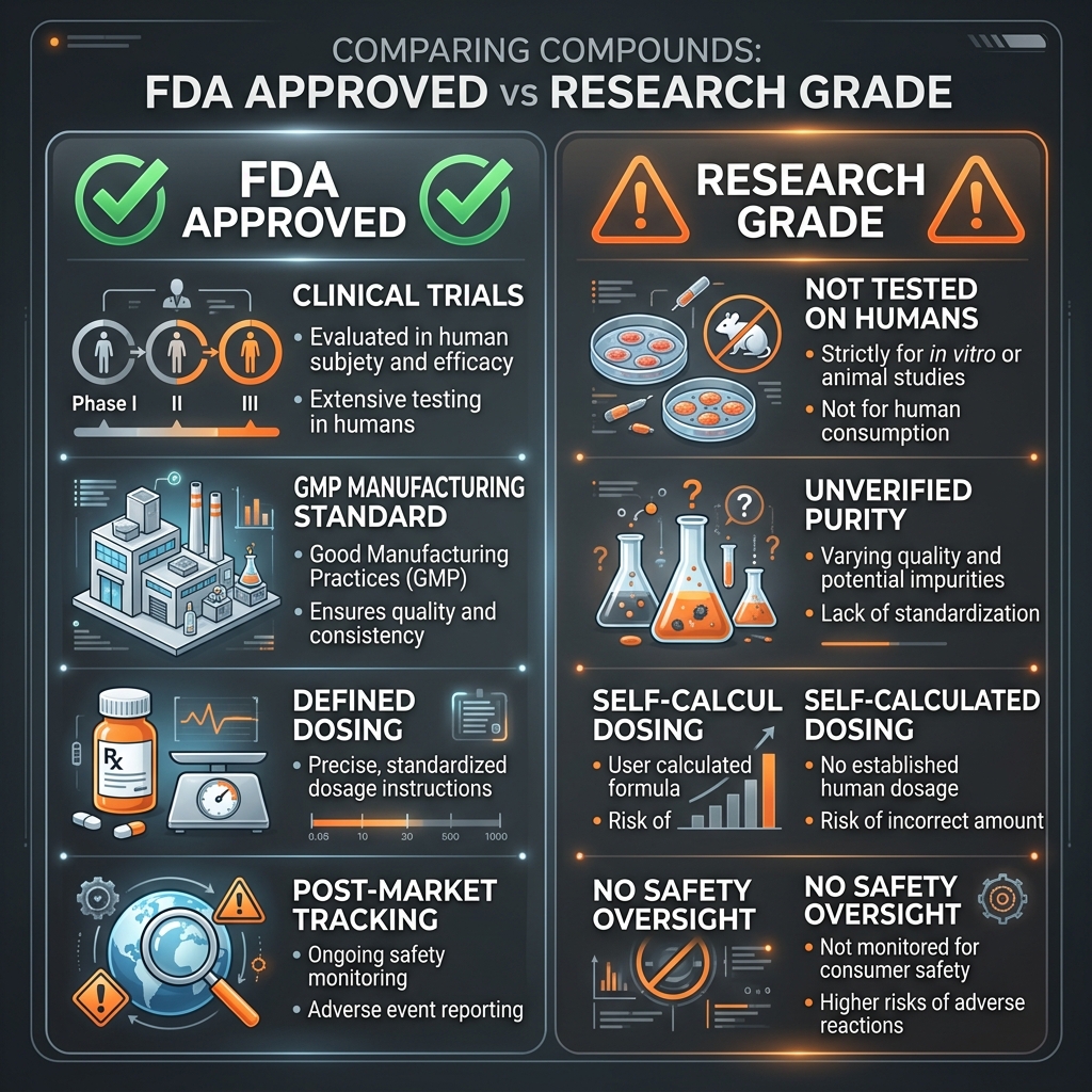 Comparison between FDA approval and research-grade chemicals