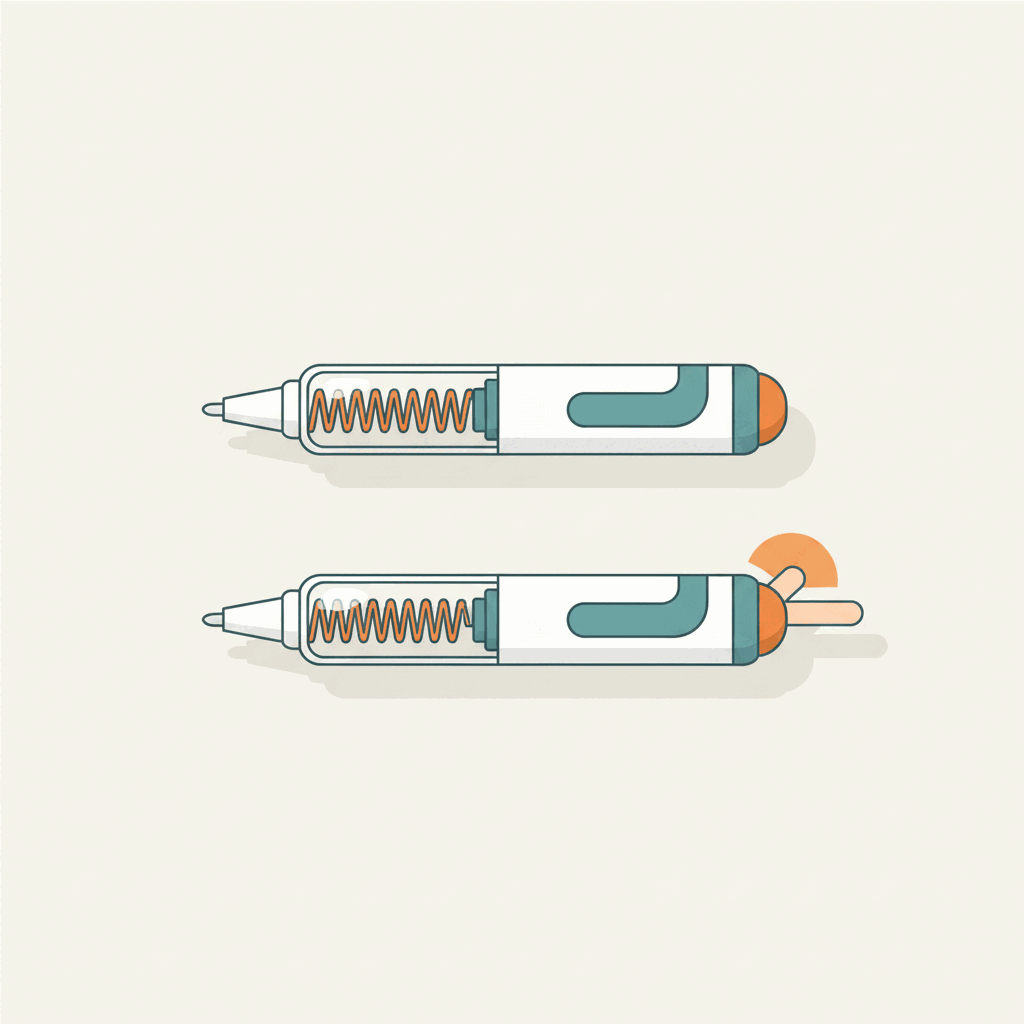 Two pens side by side: one spring-loaded automatic, one thumb-pressed manual