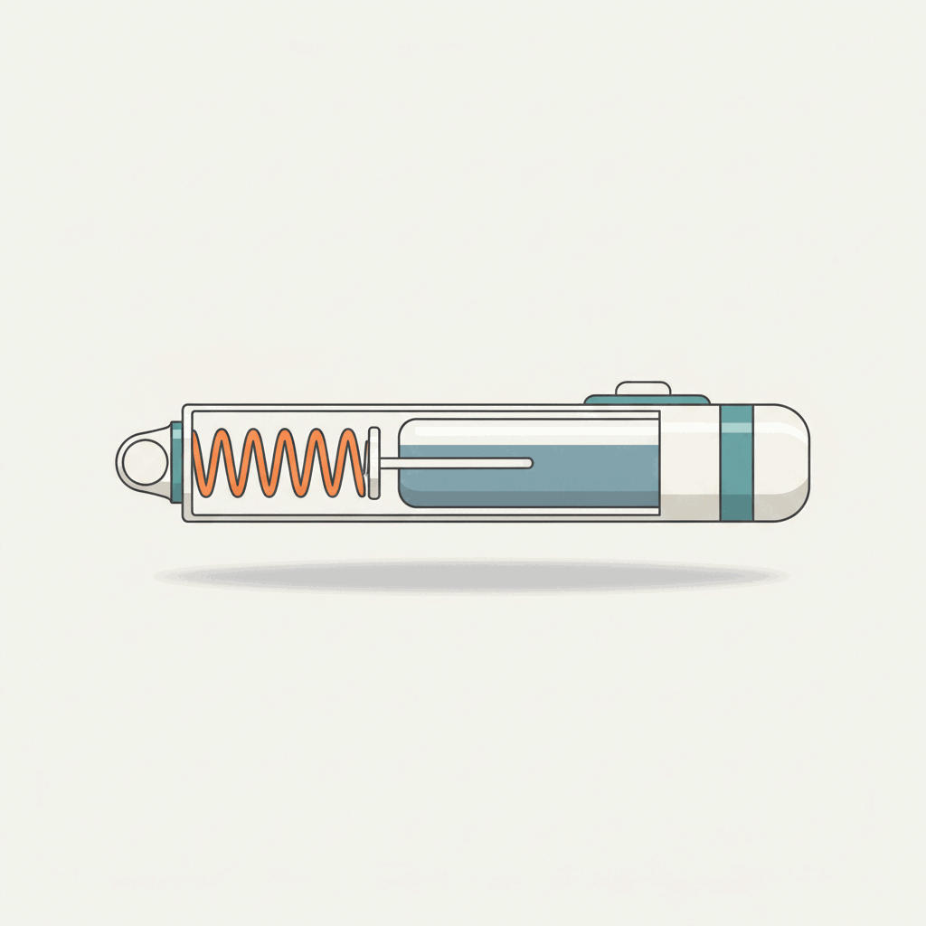 Cross-section of a pen mechanism showing spring, plunger rod and cartridge