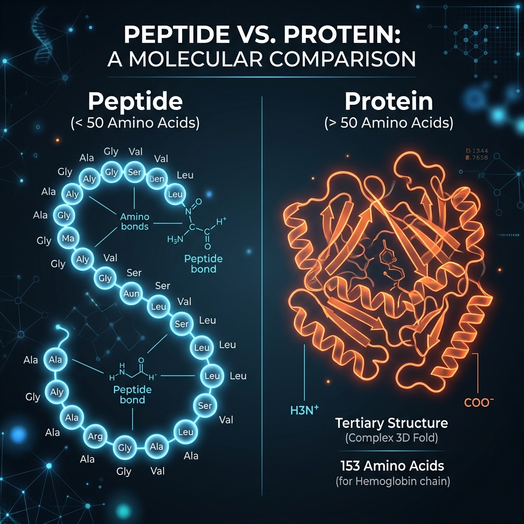 Difference between a peptide and a protein